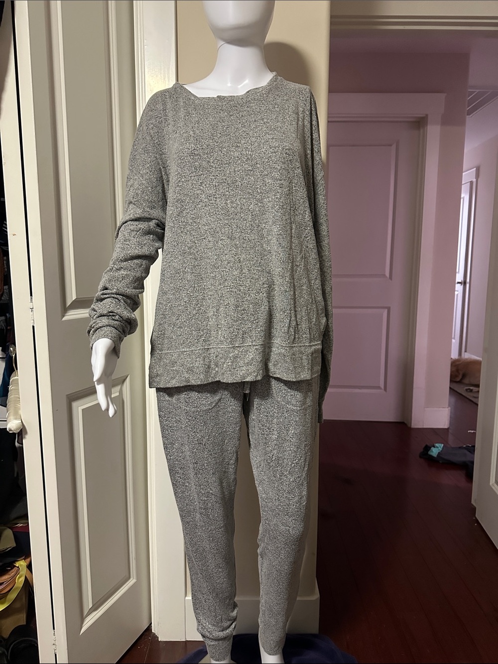 BP. Nordstrom Grey Marled Knit 3-Pc Loungewear Jogger Set (2 Tops + 1 Pant) M
